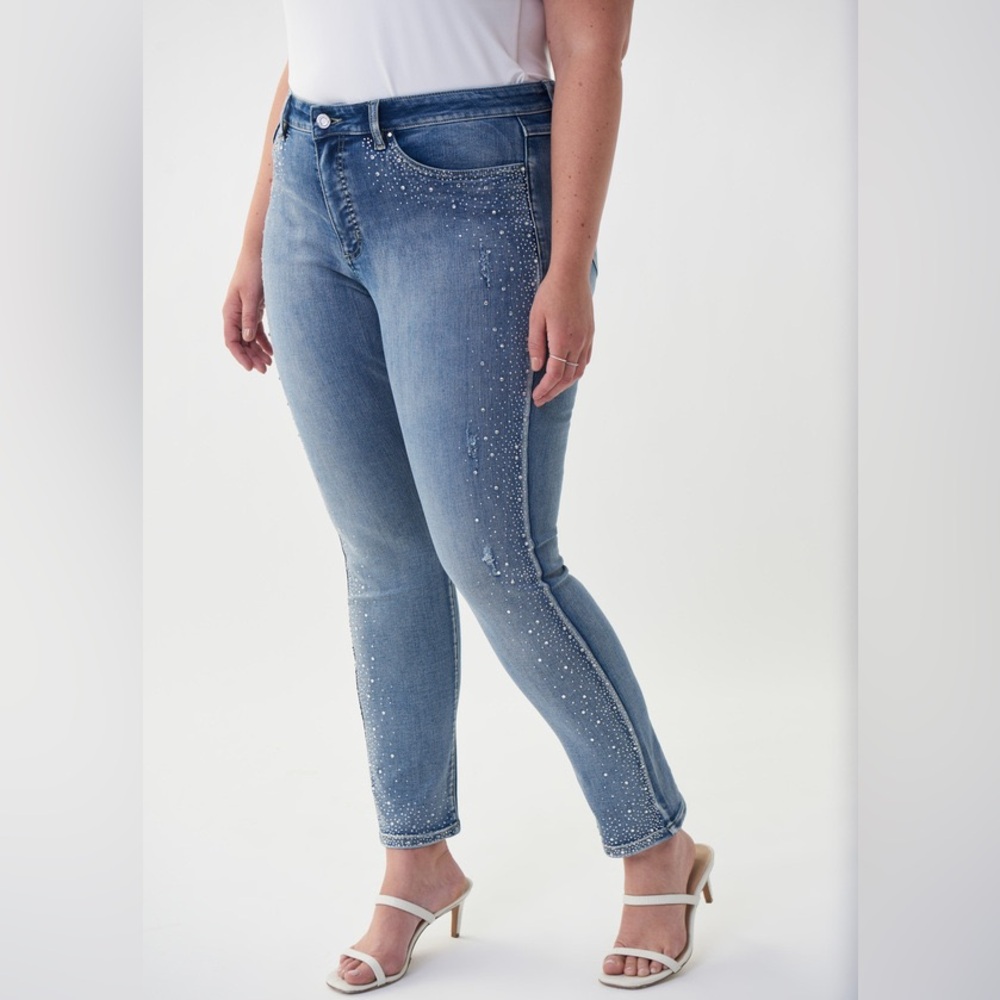 Joseph Ribkoff Jeans Women’s Size 18 Blue Embellished Rhinestone Zip Fly